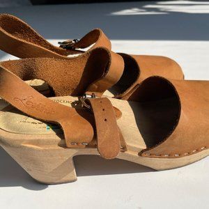 Lotta from Stockholm Highwood Leather Clogs 38 7 7.5 Mary Jane Nubuck Tan